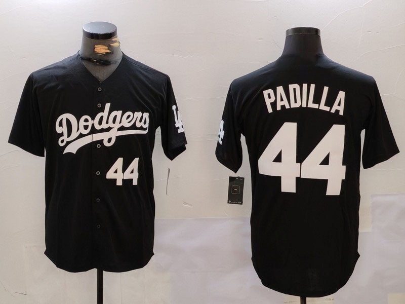 Los Angeles Dodgers #44 Vicente Padilla Number Black Cool Base Stitched Baseball Jersey baseball jersey product view 1