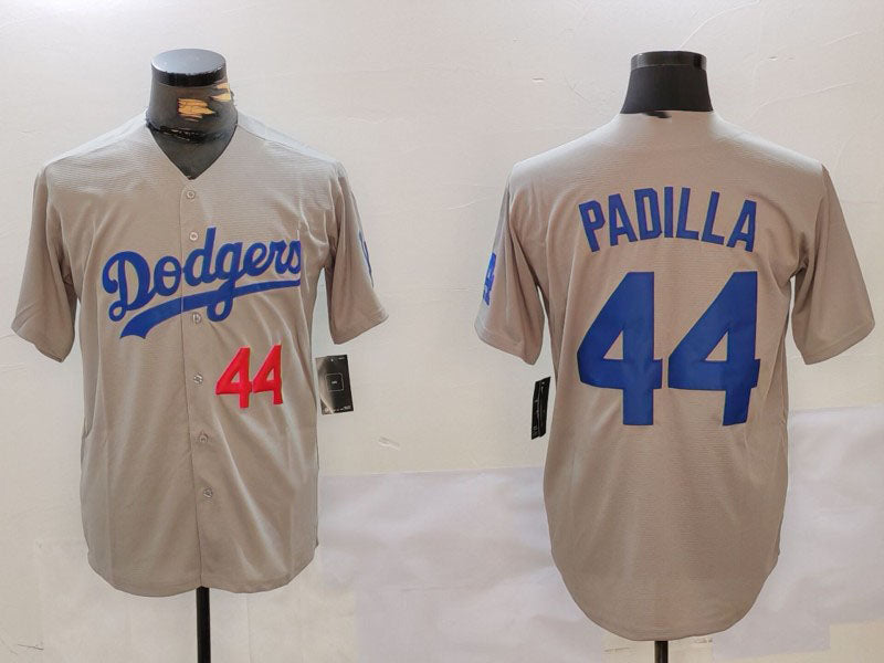 Los Angeles Dodgers #44 Vicente Padilla Number Grey Cool Base Stitched Baseball Jersey baseball jersey product view 1