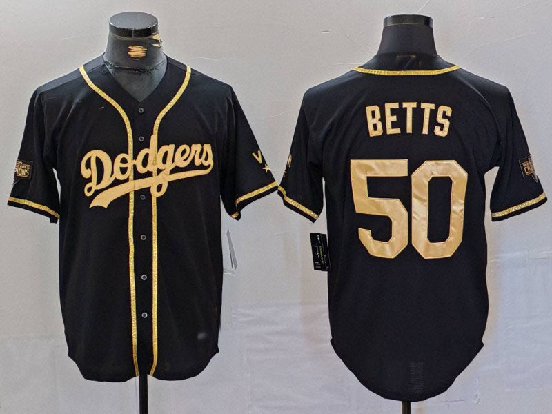Los Angeles Dodgers #50 Mookie Betts Black Gold World Series Champions Cool Base Stitched Baseball Jerseys baseball jersey product view 1