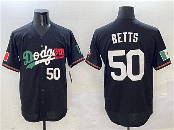 Los Angeles Dodgers #50 Mookie Betts Black Mexico Flag Limited Stitched Baseball Jersey baseball jersey product view 1