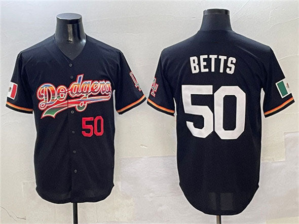 Los Angeles Dodgers #50 Mookie Betts Black Mexico Limited Stitched Baseball Jersey baseball jersey product view 1