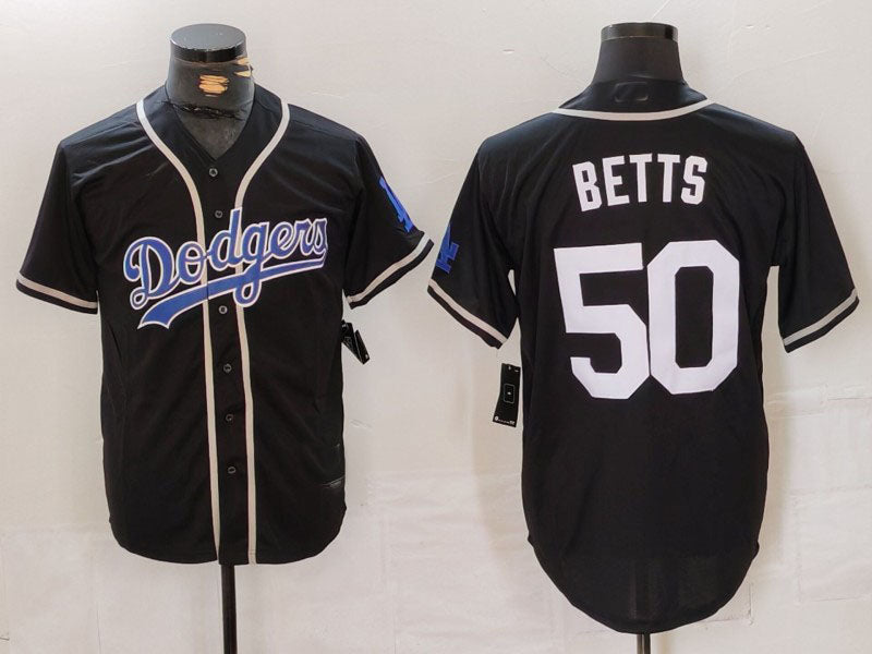 Los Angeles Dodgers #50 Mookie Betts Black White Cool Base Stitched Baseball Jersey baseball jersey product view 1