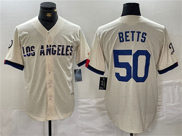 Los Angeles Dodgers #50 Mookie Betts Cream Stitched Baseball Jersey baseball jersey product view 1