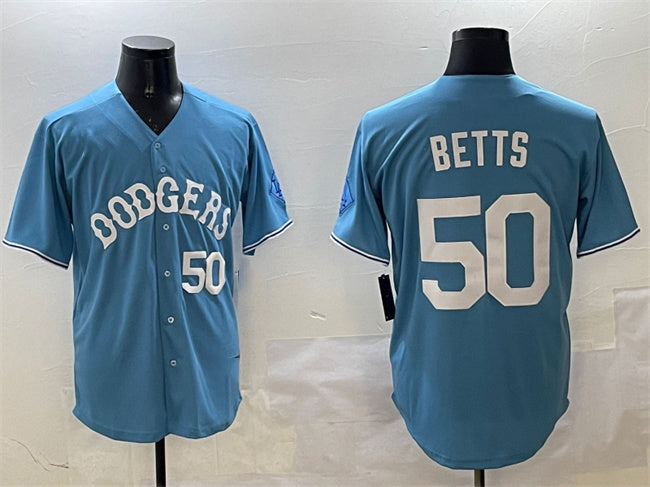 Los Angeles Dodgers #50 Mookie Betts Light Blue Limited Stitched Baseball Jersey baseball jersey product view 1