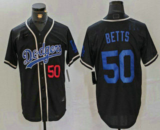 Los Angeles Dodgers #50 Mookie Betts Number Black Cool Base With Patch Stitched Baseball Jersey baseball jersey product view 1