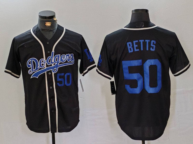 Los Angeles Dodgers #50 Mookie Betts Number Black Cool Base With Patch Stitched Baseball Jerseys baseball jersey product view 1