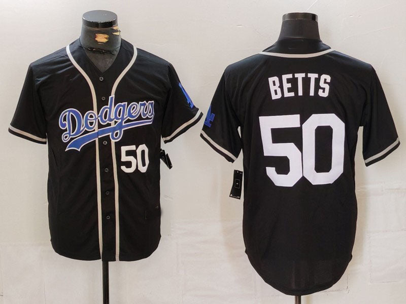 Los Angeles Dodgers #50 Mookie Betts Number Black White Cool Base Stitched Baseball Jersey baseball jersey product view 1
