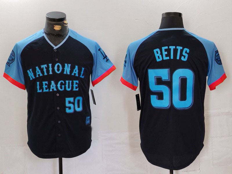 Los Angeles Dodgers #50 Mookie Betts Number Navy 2024 All Star Limited Stitched Baseball Jerseys baseball jersey product view 1