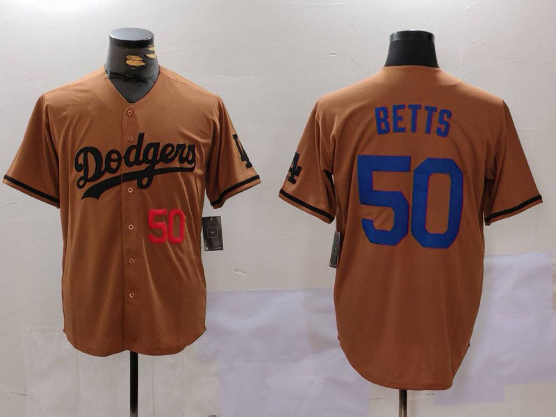 Los Angeles Dodgers #50 Mookie Betts Number Olive Cool Base Limited Stitched Baseball Jersey baseball jersey product view 1