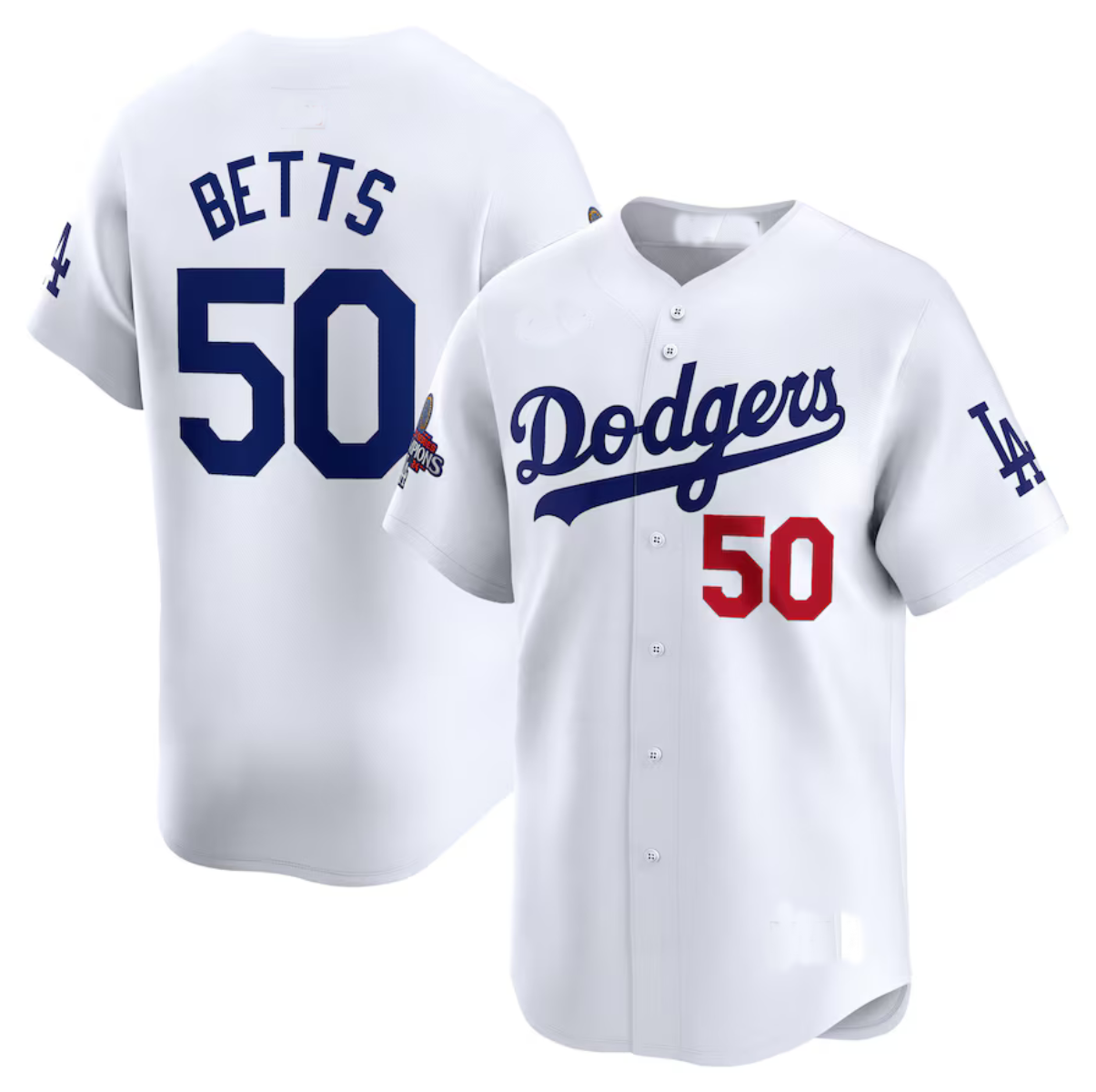 Los Angeles Dodgers #50 Mookie Betts White 2024 World Series Champions Home Limited Stitched Baseball Jersey baseball jersey product view 1