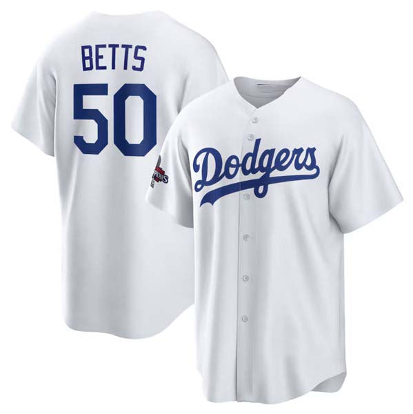 Los Angeles Dodgers #50 Mookie Betts White 2024 World Series Champions Home Stitched Baseball Jersey baseball jersey product view 1