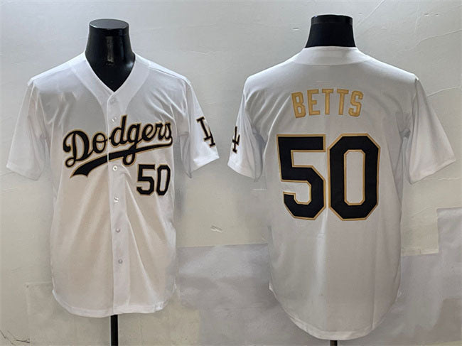 Los Angeles Dodgers #50 Mookie Betts White Gold Limited Stitched Baseball Jersey baseball jersey product view 1