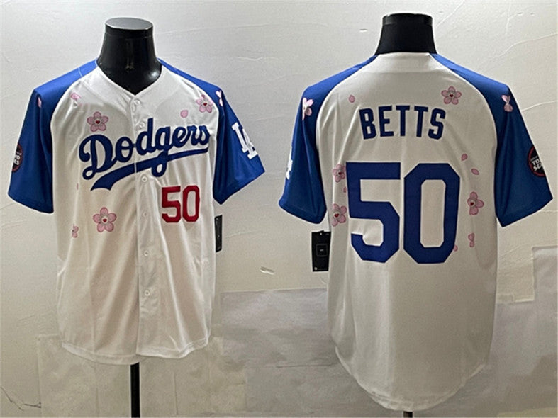 Los Angeles Dodgers #50 Mookie Betts White Royal 2025 Tokyo Series Limited Stitched Baseball Jersey baseball jersey product view 1