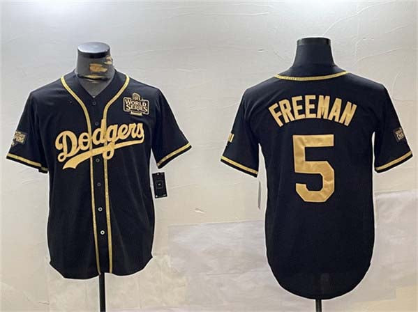 Los Angeles Dodgers #5 Freddie Freeman Black Gold 2024 World Series Patch And Champions Patch Cool Base Stitched Baseball Jersey baseball jersey product view 1