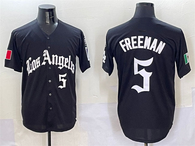 Los Angeles Dodgers #5 Freddie Freeman Black Mexico 2025 LA Gothic Style With Fernando Patch Vapor Premier Limited Stitched Baseball Jersey baseball jersey product view 1
