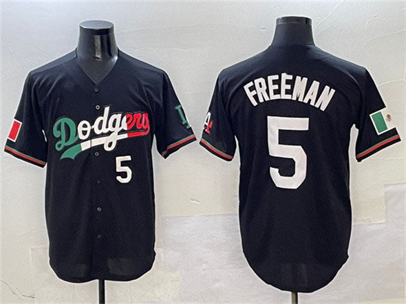 Los Angeles Dodgers #5 Freddie Freeman Black Mexico Flag Limited Stitched Baseball Jersey baseball jersey product view 1