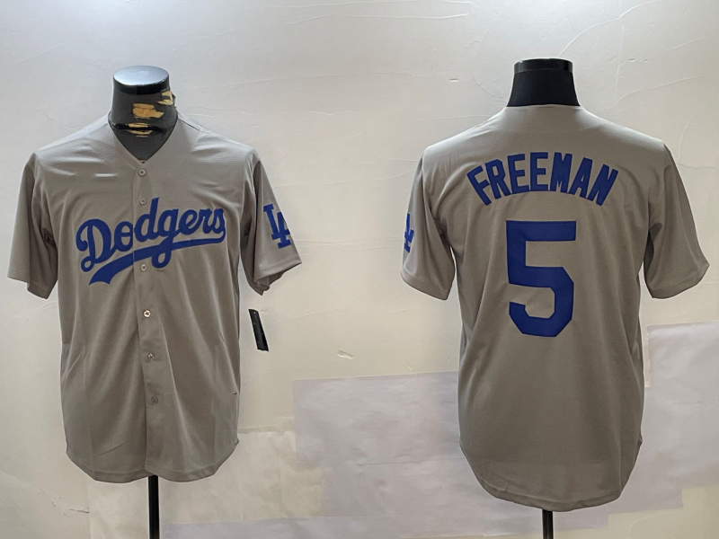 Los Angeles Dodgers #5 Freddie Freeman Grey Cool Base Stitched Baseball Jersey baseball jersey product view 1