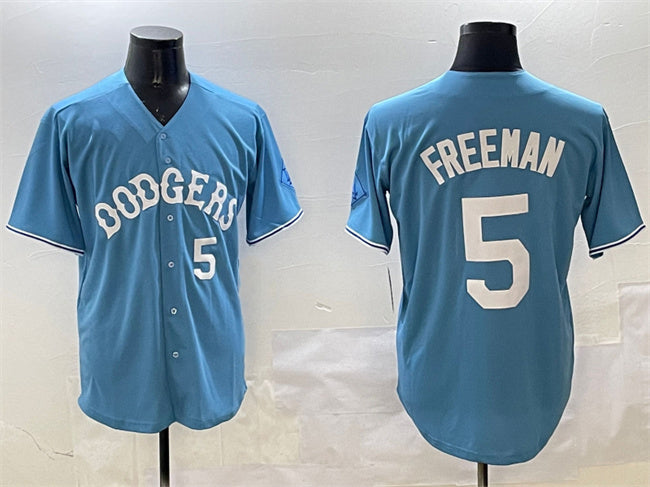 Los Angeles Dodgers #5 Freddie Freeman Light Blue Limited Stitched Baseball Jersey baseball jersey product view 1