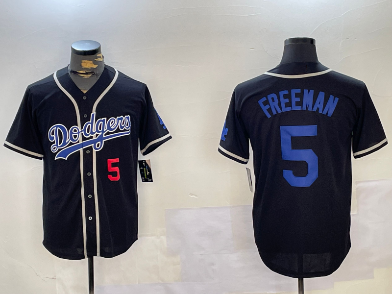 Los Angeles Dodgers #5 Freddie Freeman Number Black Cool Base Stitched Baseball Jersey baseball jersey product view 1