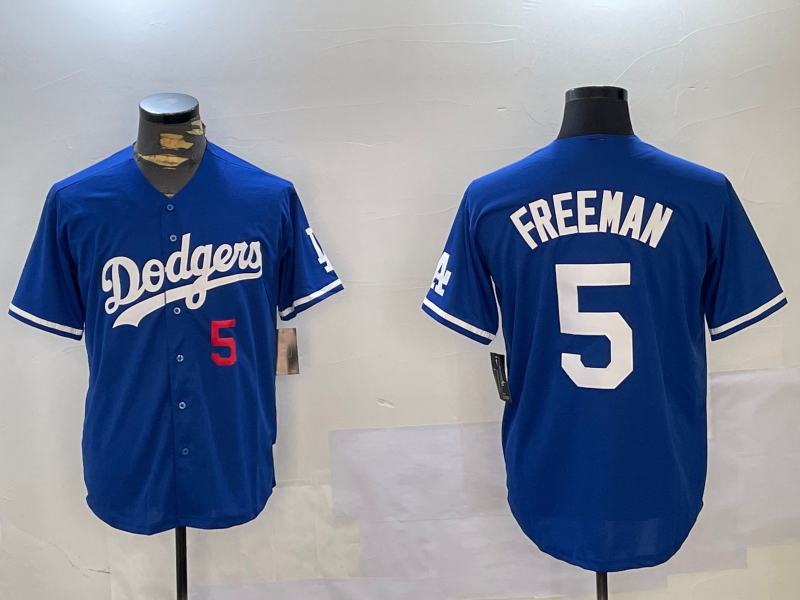 Los Angeles Dodgers #5 Freddie Freeman Number Blue Cool Base Stitched Baseball Jersey baseball jersey product view 1