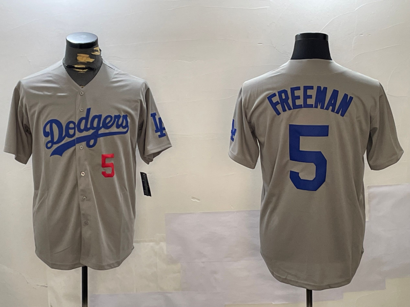 Los Angeles Dodgers #5 Freddie Freeman Number Grey Cool Base Stitched Baseball Jersey baseball jersey product view 1