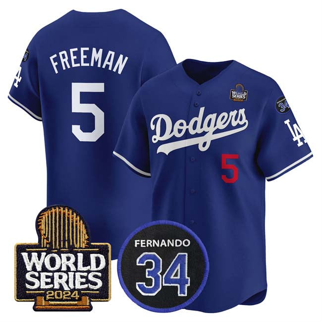 Los Angeles Dodgers #5 Freddie Freeman Royal 2024 World Series With Fernando Memorial Patch Limited Stitched Baseball Jersey baseball jersey product view 1
