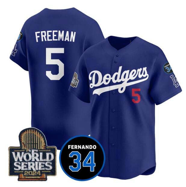 Los Angeles Dodgers #5 Freddie Freeman Royal 2024 World Series With Fernando Memorial Patch Limited Stitched Baseball Jersey baseball jersey product view 1