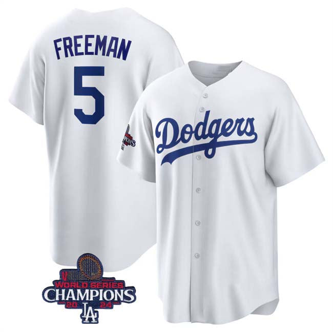 Los Angeles Dodgers #5 Freddie Freeman White 2024 World Series Champions Cool Base Stitched Baseball Jersey baseball jersey product view 1