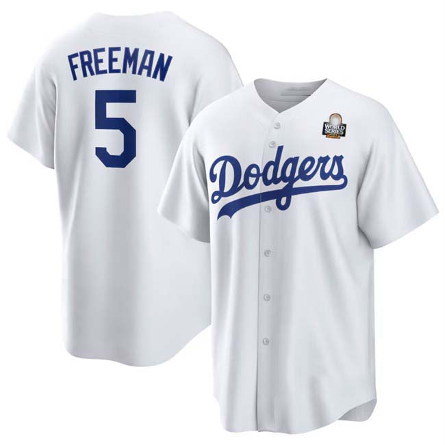 Los Angeles Dodgers #5 Freddie Freeman White 2024 World Series Cool Base Stitched Baseball Jersey baseball jersey product view 1