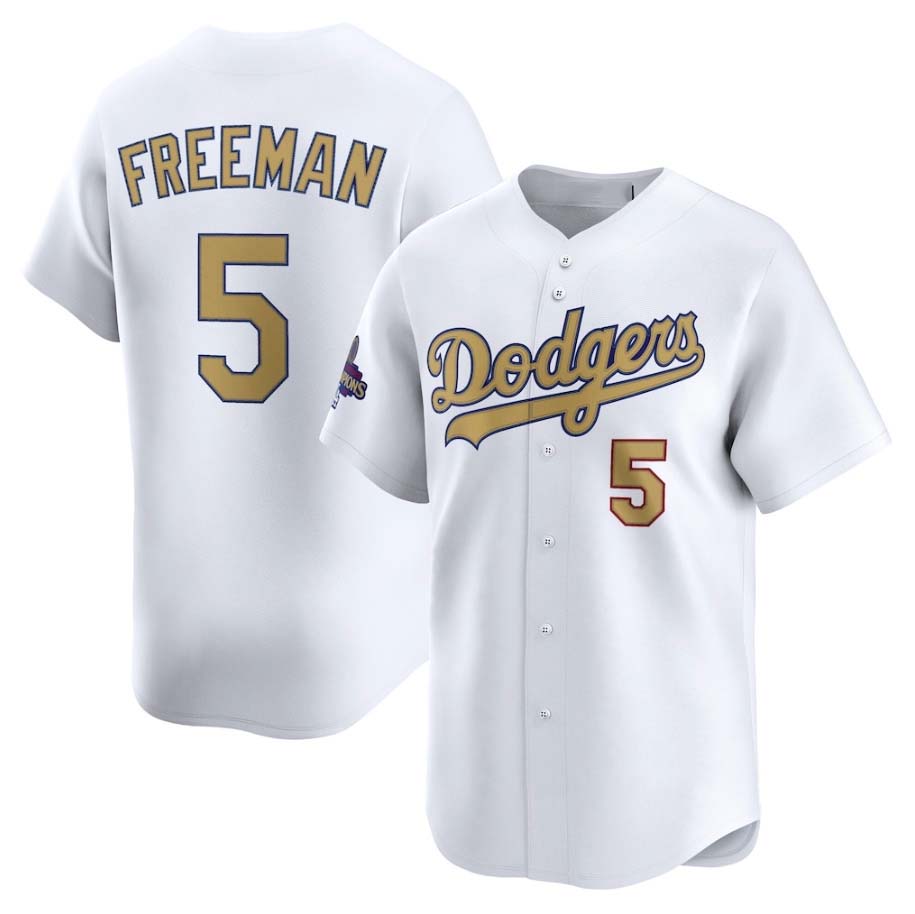 Los Angeles Dodgers #5 Freddie Freeman White 2025 Gold Collection Limited Stitched Baseball Jersey baseball jersey product view 1