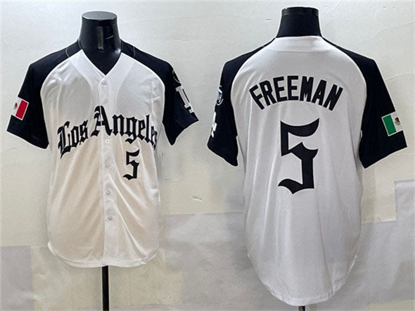 Los Angeles Dodgers #5 Freddie Freeman White Black Mexico 2025 LA Gothic Style With Fernando Patch Vapor Premier Limited Stitched Baseball Jersey baseball jersey product view 1