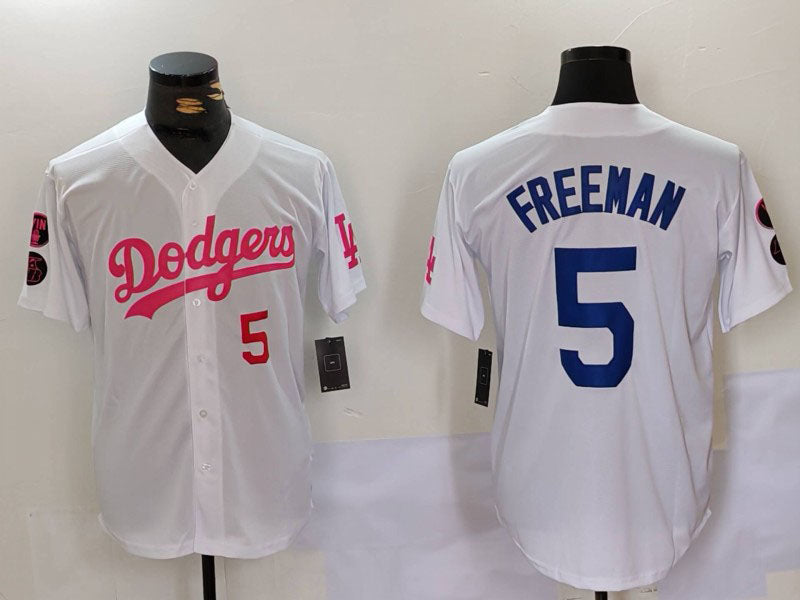 Los Angeles Dodgers #5 Freddie Freeman White Pink Vin & Kobe Patch Stitched Baseball Jerseys baseball jersey product view 1