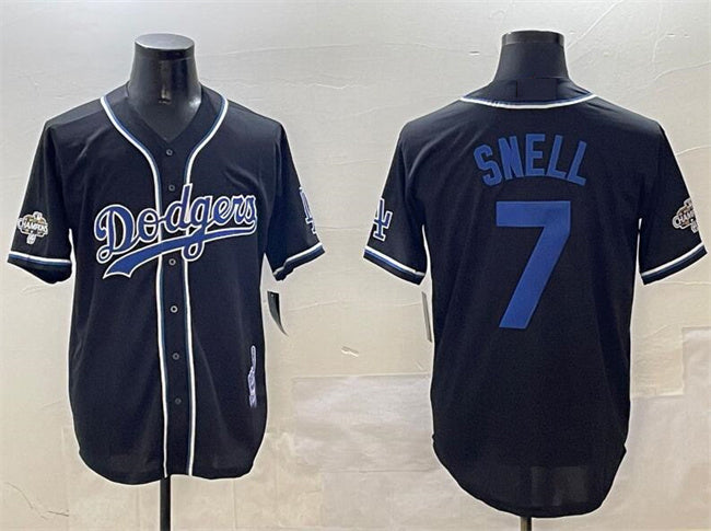 Los Angeles Dodgers #7 Blake Snell Black 2024 World Series Champions Cool Base Stitched Baseball Jersey baseball jersey product view 1
