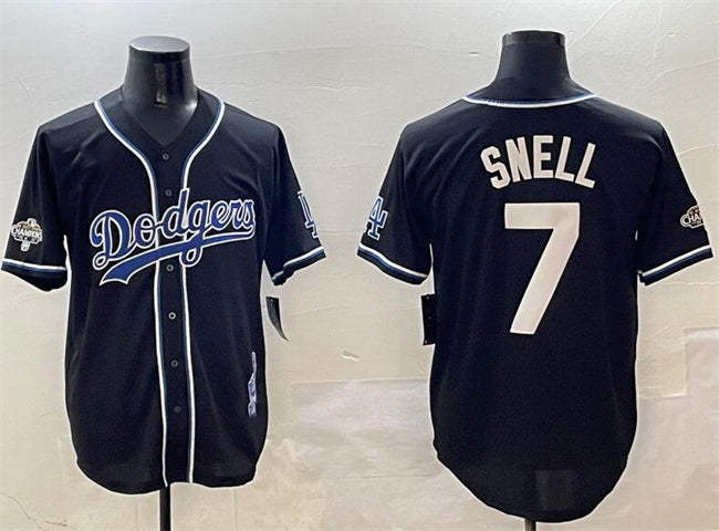 Los Angeles Dodgers #7 Blake Snell Black 2024 World Series Champions Cool Base Stitched Baseball Jersey baseball jersey product view 1
