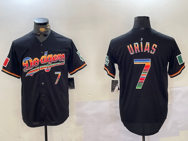 Los Angeles Dodgers #7 Julio Urias Black Rainbow Mexico Cool Base Stitched Baseball Jerseys baseball jersey product view 1
