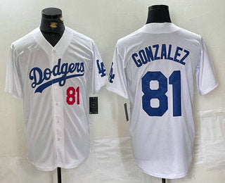 Los Angeles Dodgers #81 Victor Gonzalez Number White Cool Base Stitched Baseball Jersey baseball jersey product view 1