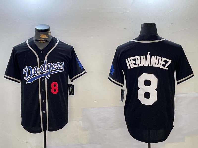 Los Angeles Dodgers #8 Enrique Hern¨¢ndez Black Cool Base Stitched Baseball Jerseys baseball jersey product view 1