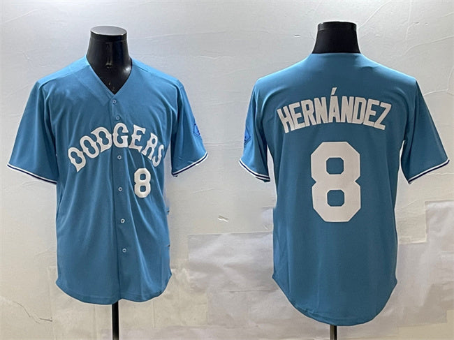 Los Angeles Dodgers #8 Enrique Hern¨¢ndez Light Blue Limited Stitched Baseball Jersey baseball jersey product view 1