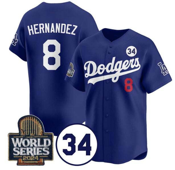 Los Angeles Dodgers #8 Enrique Hern¨¢ndez Royal 2024 World Series With No. 34 Patch Limited Stitched Baseball Jersey baseball jersey product view 1
