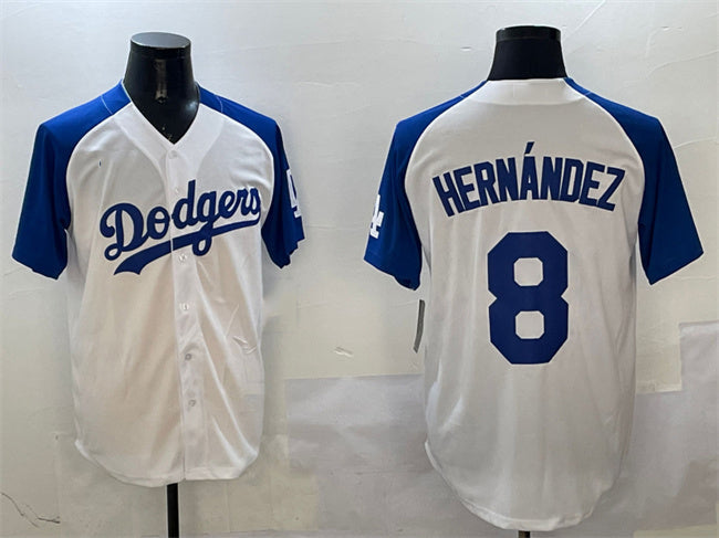 Los Angeles Dodgers #8 Enrique Hernandez White Blue Cool Base Stitched Baseball Jersey baseball jersey product view 1