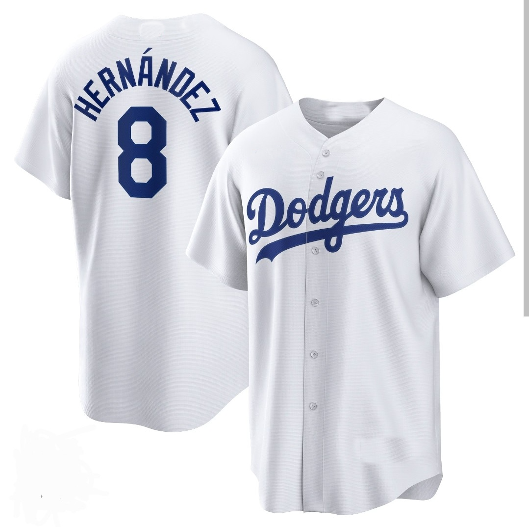 Los Angeles Dodgers #8 Enrique Hern¨¢ndez White Cool Base Stitched Baseball Jersey baseball jersey product view 1