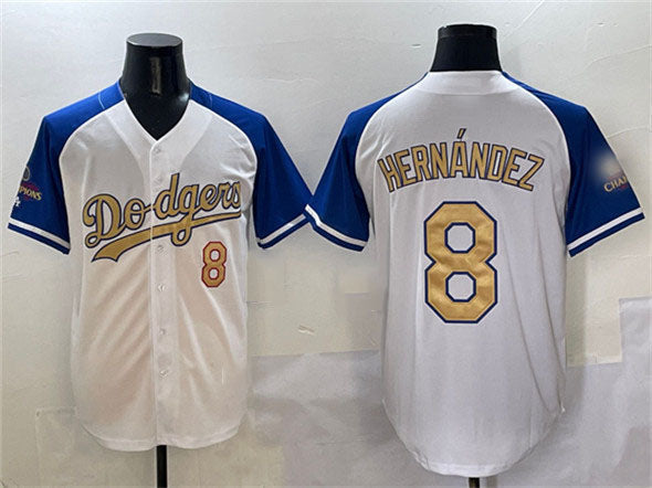 Los Angeles Dodgers #8 Enrique Hernandez White Royal Gold 2024 World Series Champions Vapor Limited Stitched Baseball Jersey baseball jersey product view 1