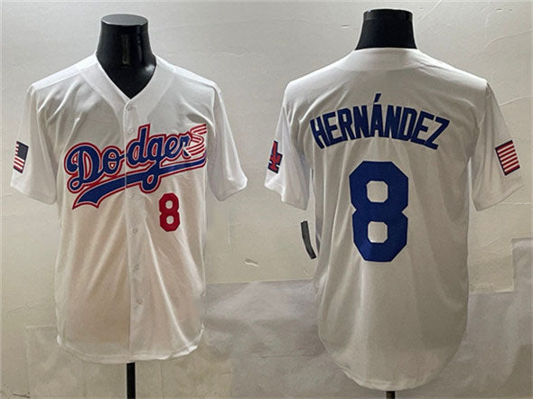 Los Angeles Dodgers #8 Enrique Hern¨¢ndez White With American Flag Patch Limited Stitched Baseball Jersey baseball jersey product view 1