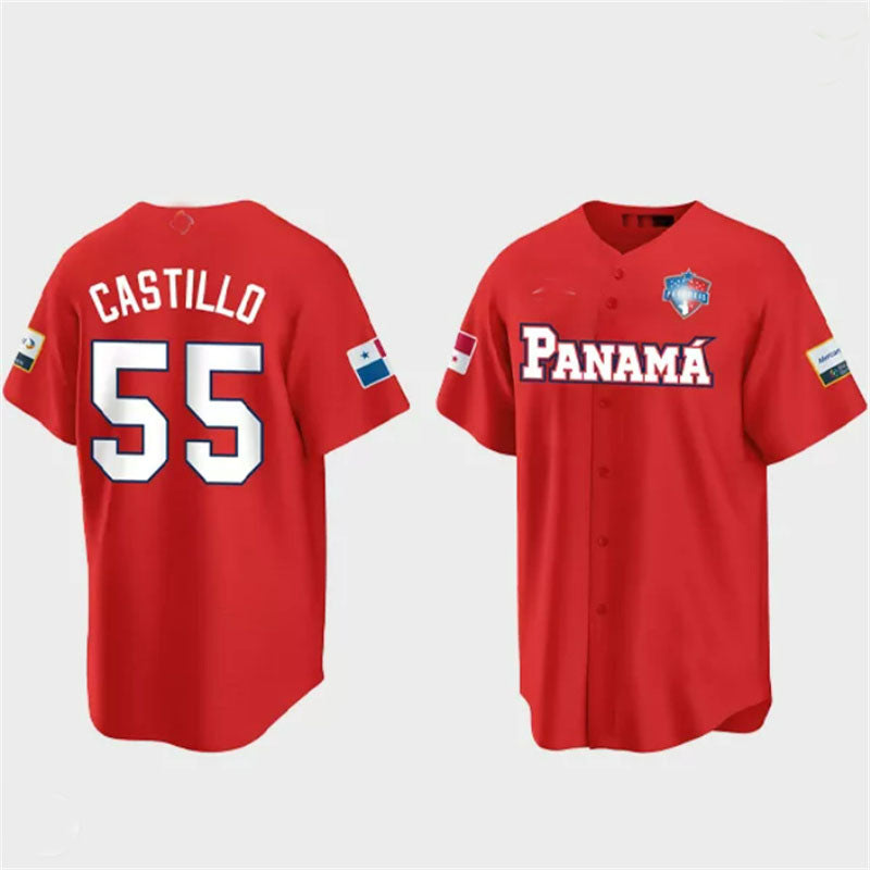 #55 Luis Castillo Panama Baseball 2023 World Baseball Classic Jersey ¨C Red Stitches Baseball Jerseys baseball jersey product view 1