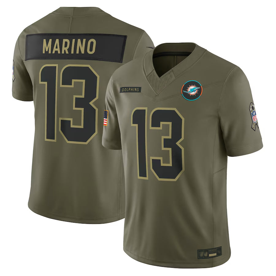 M.Dolphins #13 Dan Marino Player Olive Salute to Service Retired Limited Football Jerseys football jersey product view 2