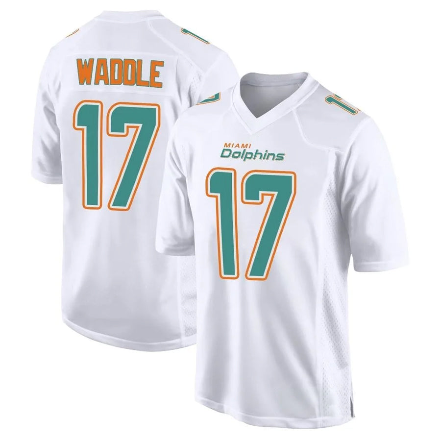 M.Dolphins #17 Jaylen Waddle Player White Fashion Game Football Jerseys football jersey product view 1