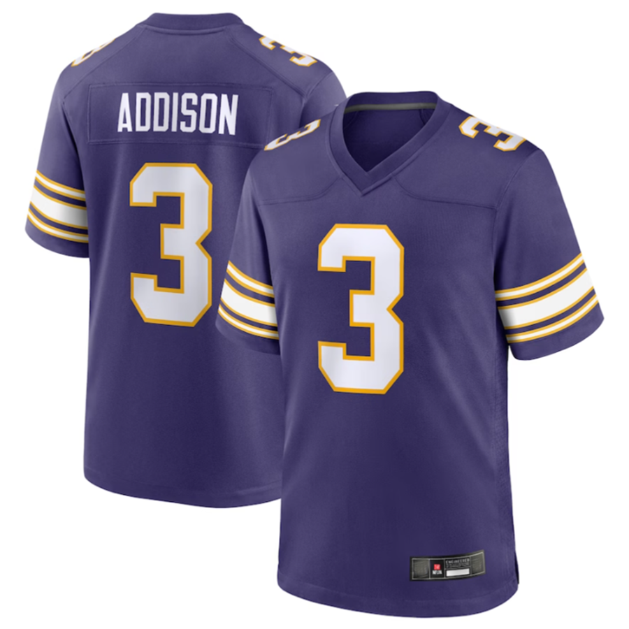 #3 Jordan Addison Player MN.Vikings Purple Classic Game Football Jerseys football jersey product view 2