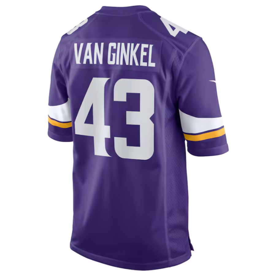 #43 Andrew Van Ginkel Player MN.Vikings Purple Game Football Jerseys football jersey product view 1