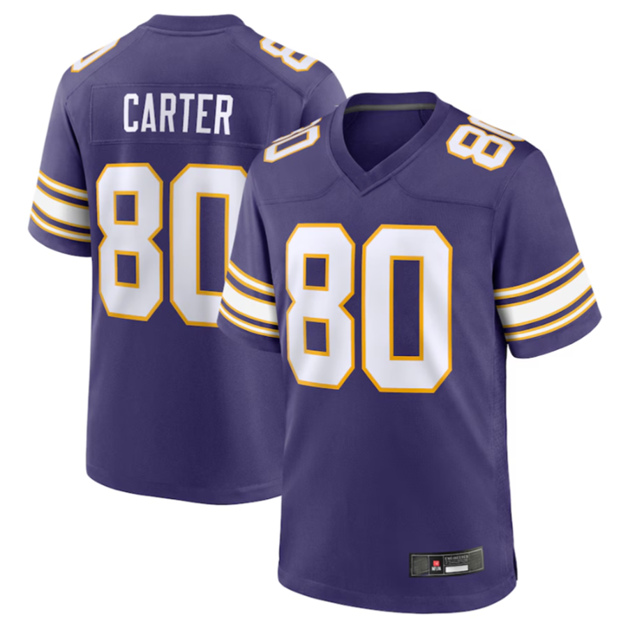 #80 Cris Carter Player MN.Vikings Purple Classic Game Football Jerseys football jersey product view 2