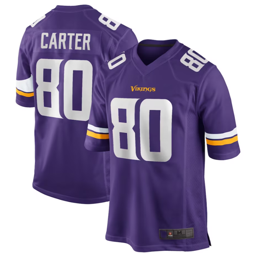 MN.Vikings #80 Cris Carter Player Purple Game Football Jerseys football jersey product view 2